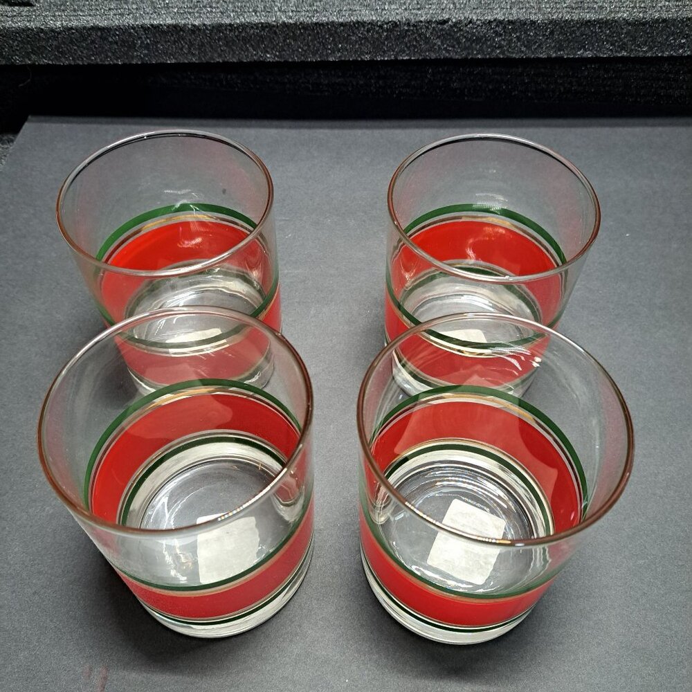 VTG Christmas Culver Glasses Red Green Gold 4"‎ Tall Old Fashioned NIB Barware